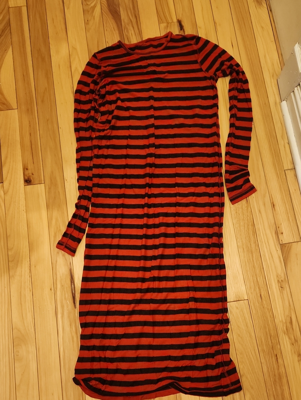 Current/Elliott Red and Black Striped Long Sleeve Midi Dress